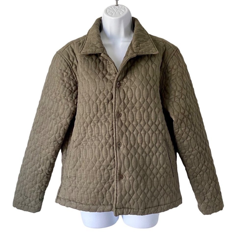 Green Quilted Jacket Coat with Buttons Pockets Decorated Originals Womens Large